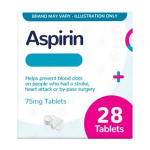 Aspirin Tablets 75mg - 28 Gastro-Resistant Tablets (Brand May Vary)